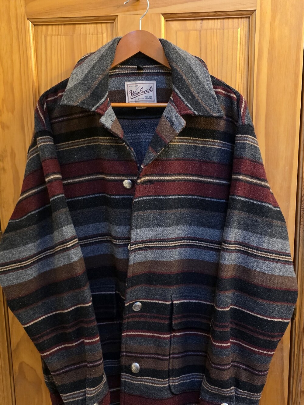 Woolrich Striped Shirt Jacket in Gray, Maroon & Brown
